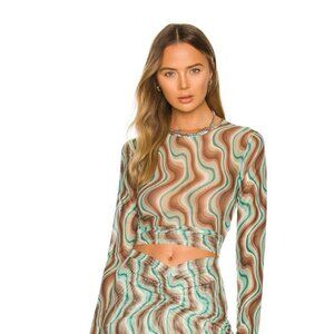 Miaou Long Sleeve Tee, Mint Chocolate Swerve, Size S
